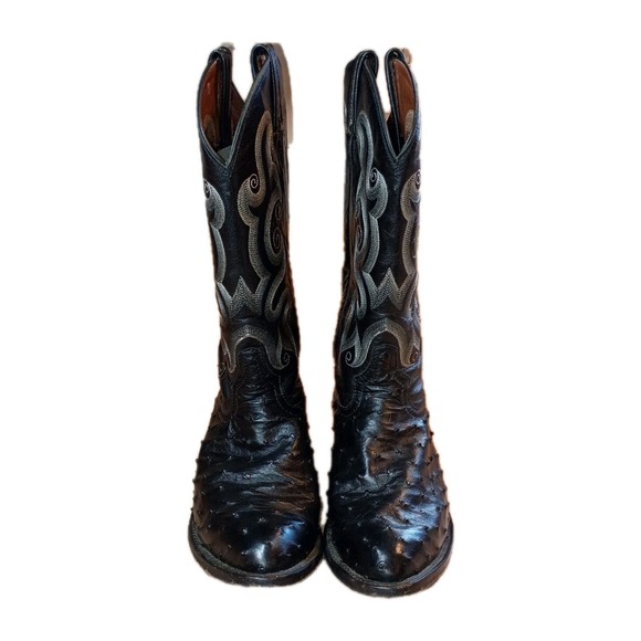Tony Lama Ostrich Western Boots Mens 8.5D Round Toe Black Leather Classic Cowboy - Picture 2 of 16